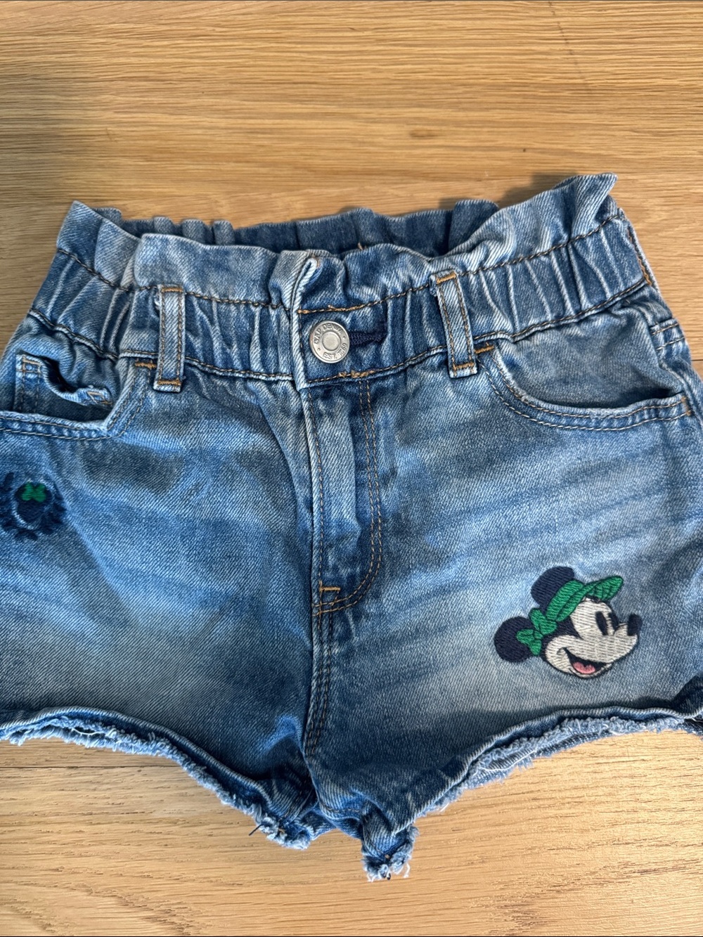 GAP Light Blue Denim Shorts with Embroidered Minnie Accent